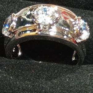 Sterling Silver Band Ring With Clear Gemstones